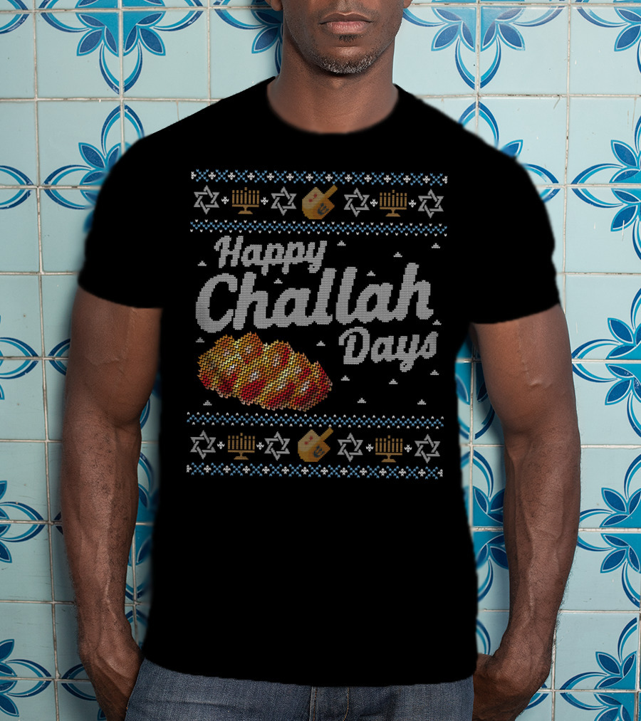 Hanukkah Happy Challah Days Menorah Star Of David Dreidel T-Shirt