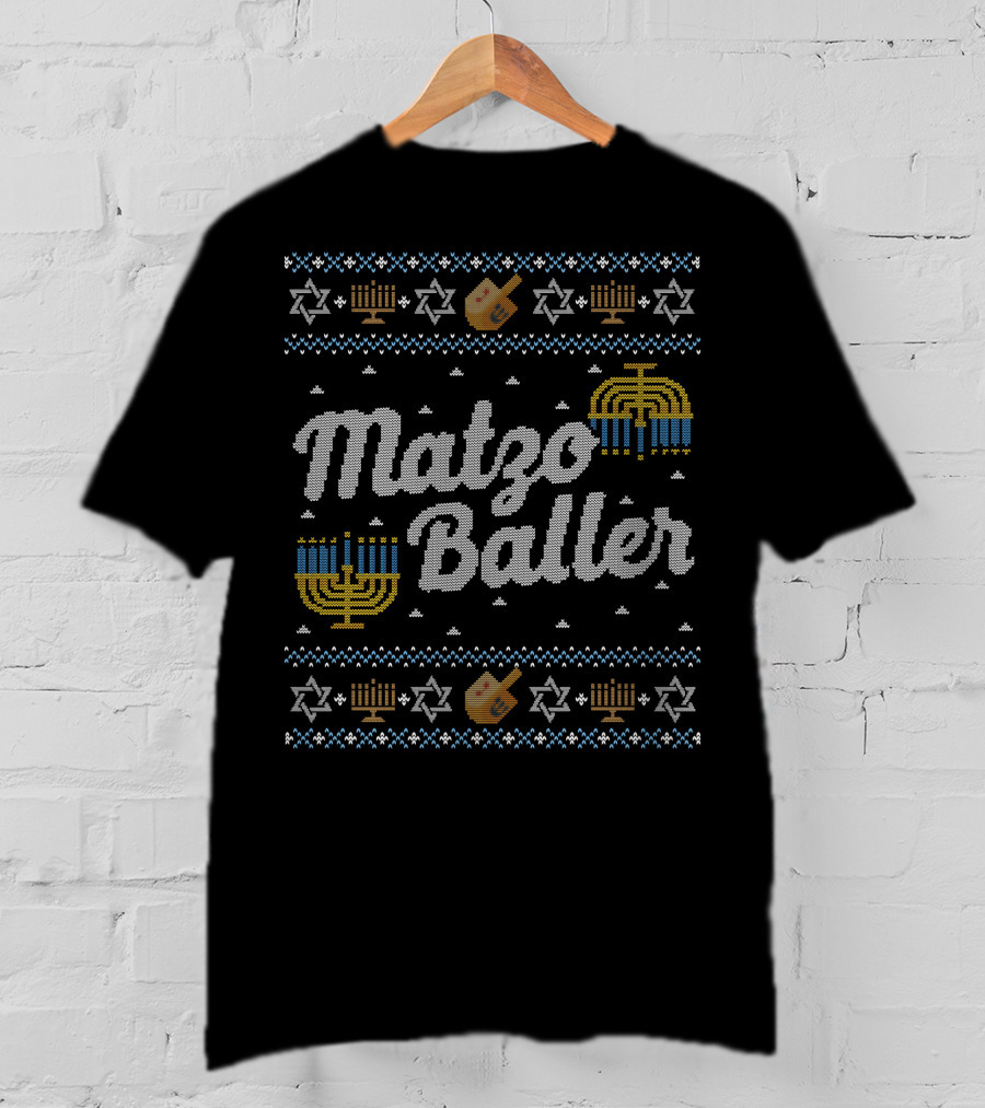 Matzo Baller Hanukkah Menorah Dreidel Stars T-Shirt