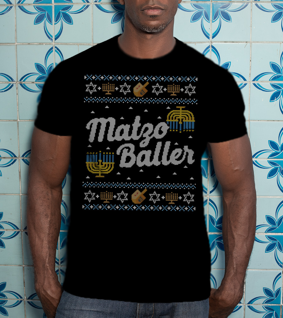 Matzo Baller Hanukkah Menorah Dreidel Stars T-Shirt