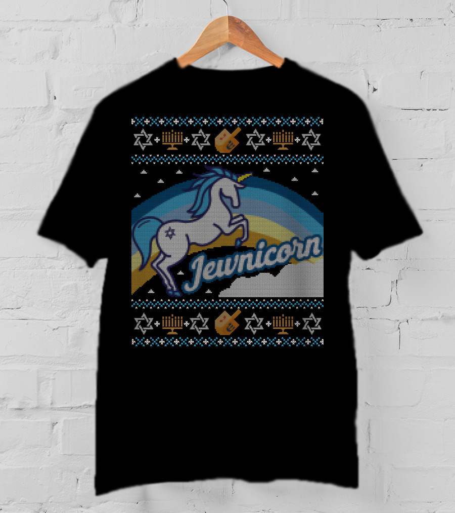 Jewnicorn Hanukkah Festive Unicorn With Menorah And Dreidel T-Shirt