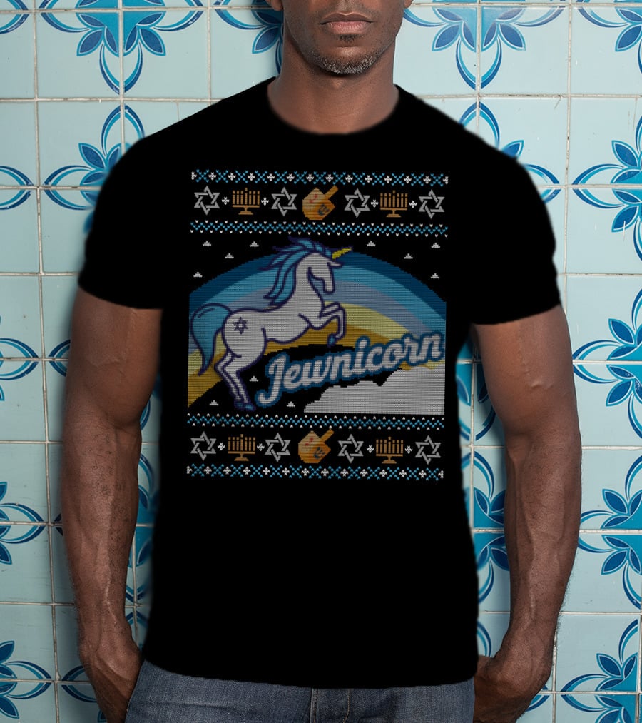 Jewnicorn Hanukkah Festive Unicorn With Menorah And Dreidel T-Shirt