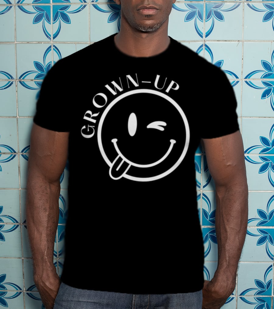 Grown-Up Winking Smiley Face Playful Expression T-Shirt