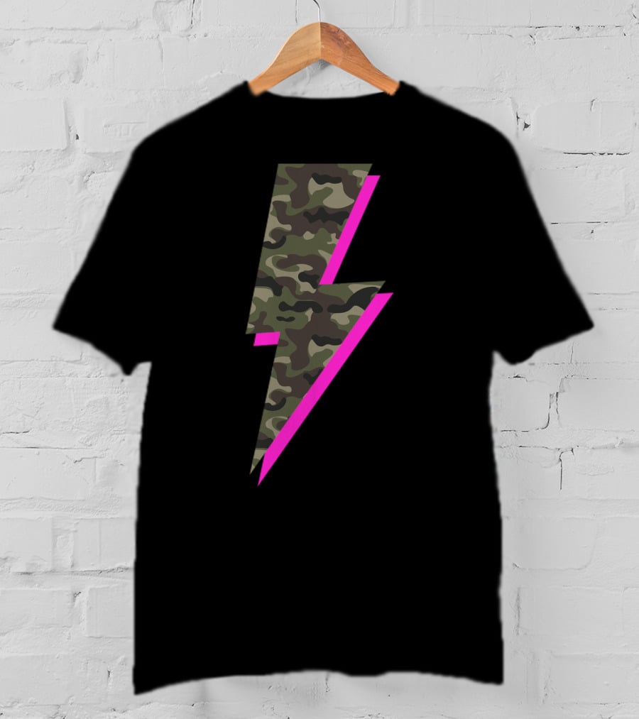 Lightning Bolt Hot Pink Camouflage Camo T-Shirt