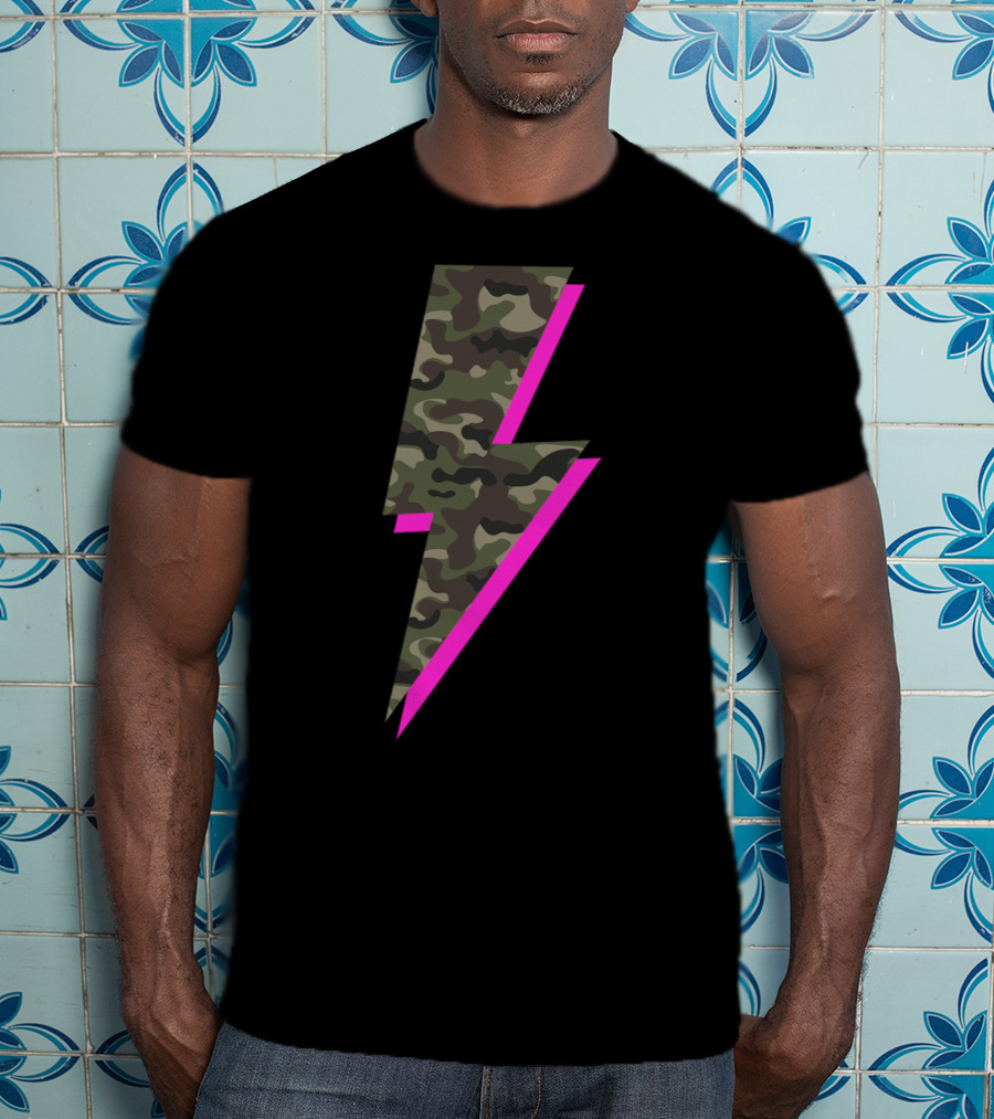 Lightning Bolt Hot Pink Camouflage Camo T-Shirt