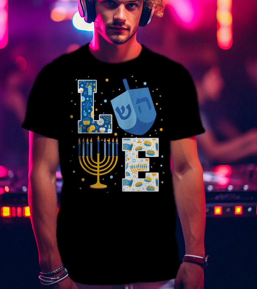 LOVE Hanukkah Dreidel Menorah Chanukah T-Shirt