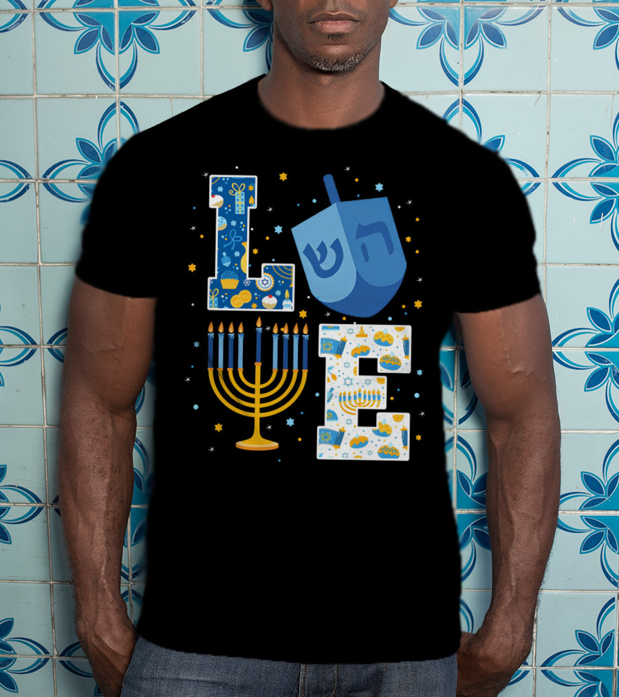 LOVE Hanukkah Dreidel Menorah Chanukah T-Shirt