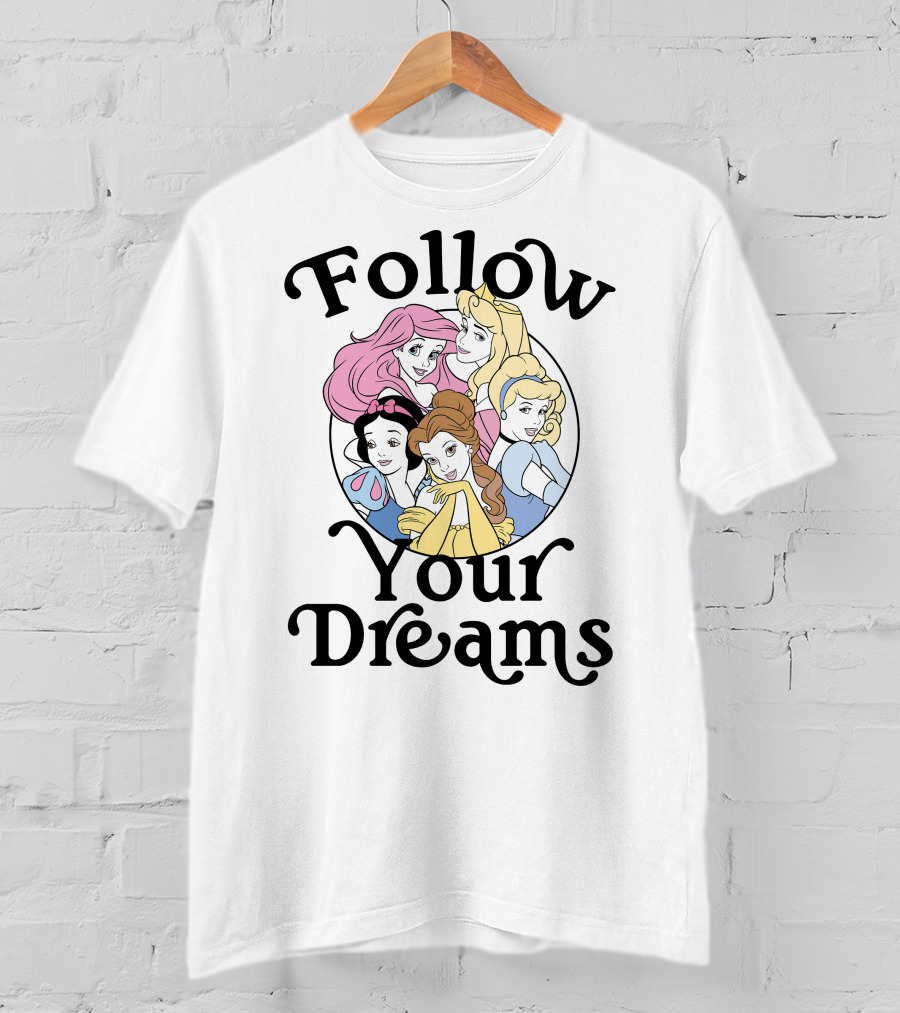 Disney Princess Follow Your Dreams Belle Ariel Aurora Cinderella Snow White 1991 T-Shirt