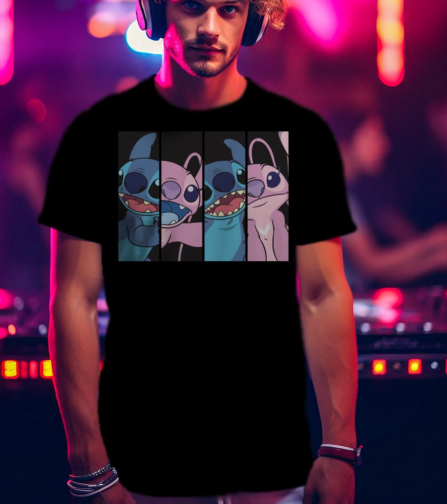 Disney Lilo And Stitch Boxed Faces Patchwork Characters T-Shirt