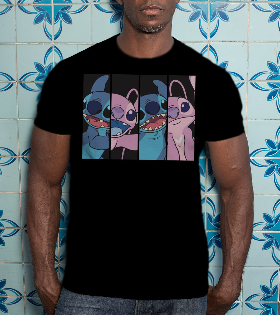 Disney Lilo And Stitch Boxed Faces Patchwork Characters T-Shirt