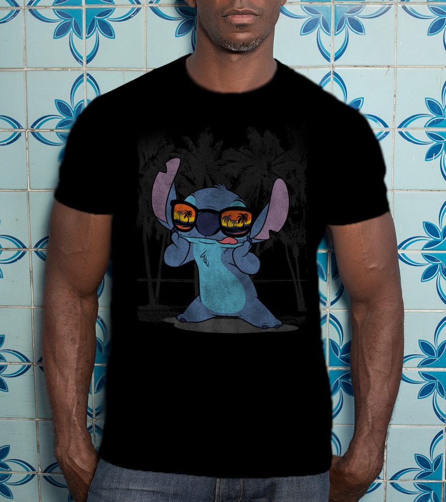 Stitch With Sunglasses Palm Trees Lilo And Stitch Hawaii Disney T-Shirt