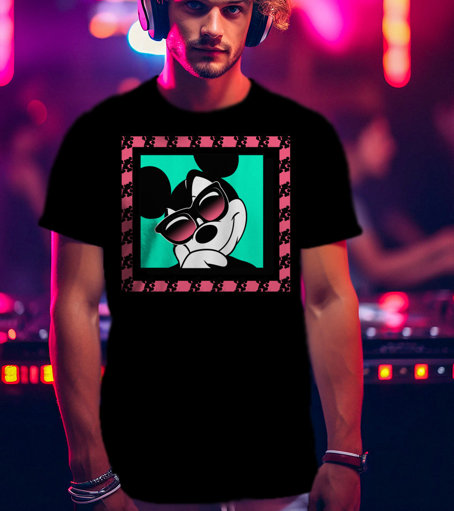 Mickey Mouse Cool Shades Neon Border T-Shirt