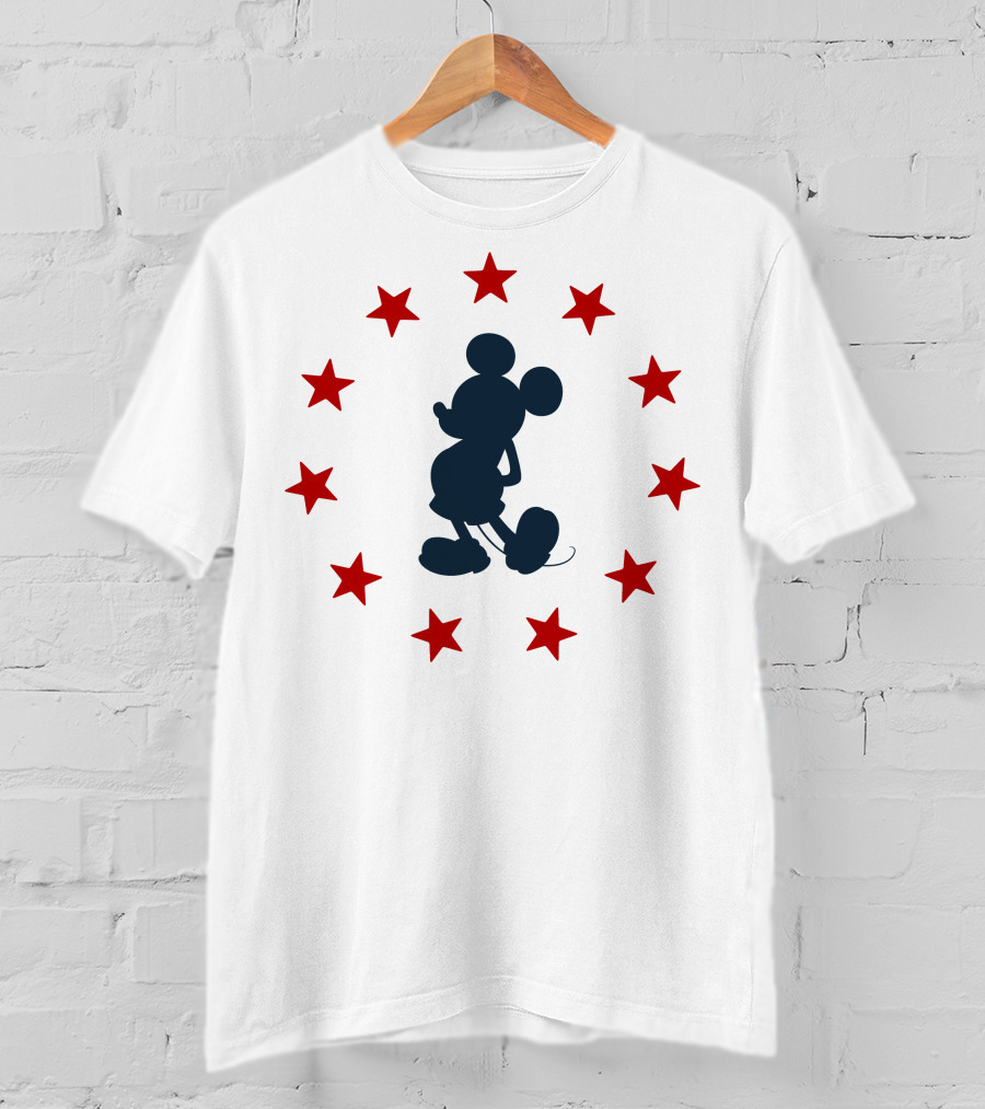 Disney Mickey Mouse Silhouette With Patriotic Red Stars T-Shirt
