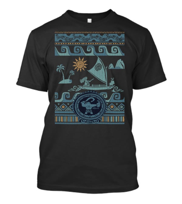 Disney Moana Boat Waves Maui Ugly Xmas T-Shirt