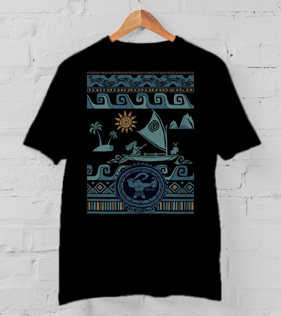 Disney Moana Boat Waves Maui Ugly Xmas T-Shirt