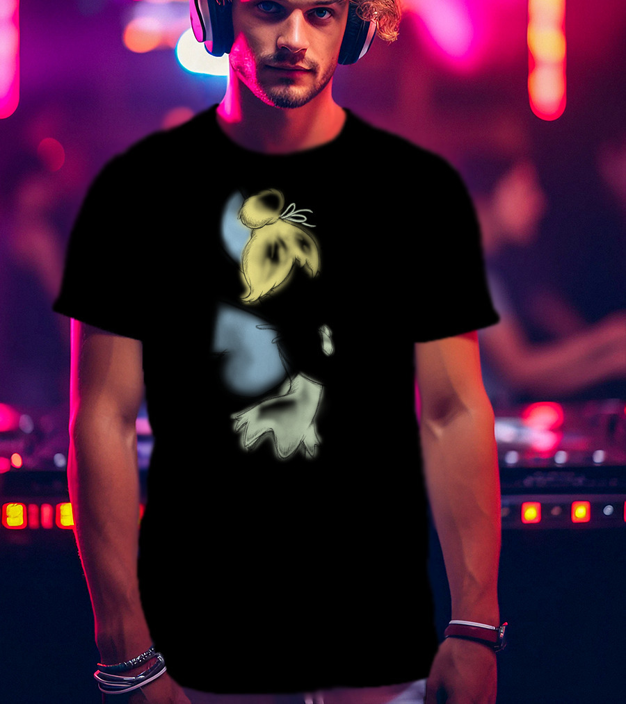 Disney Peter Pan Tinkerbell Black Airbrush Sketch Stars T-Shirt
