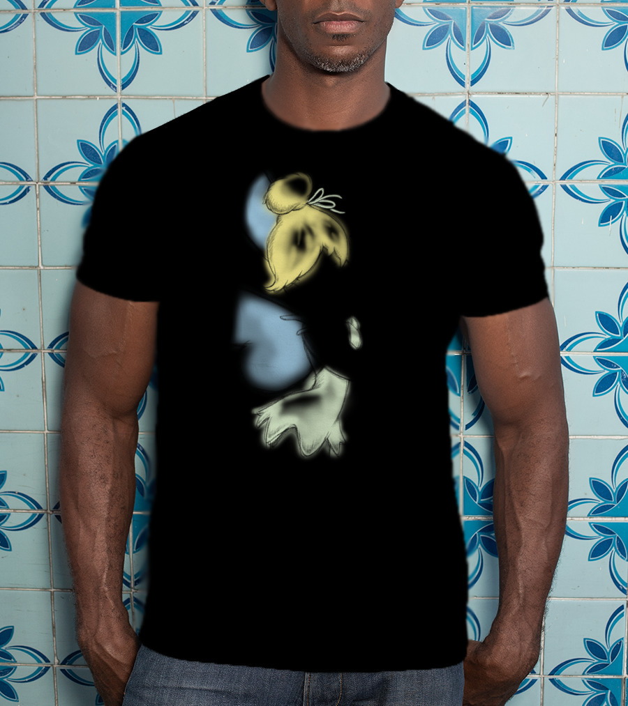 Disney Peter Pan Tinkerbell Black Airbrush Sketch Stars T-Shirt