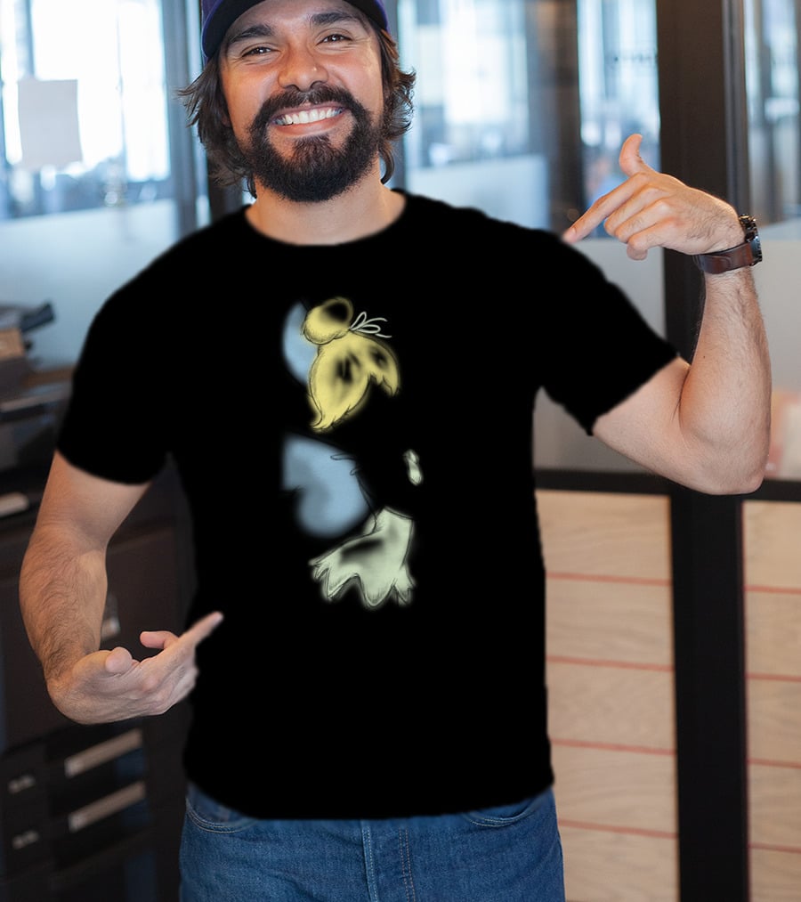 Disney Peter Pan Tinkerbell Black Airbrush Sketch Stars T-Shirt