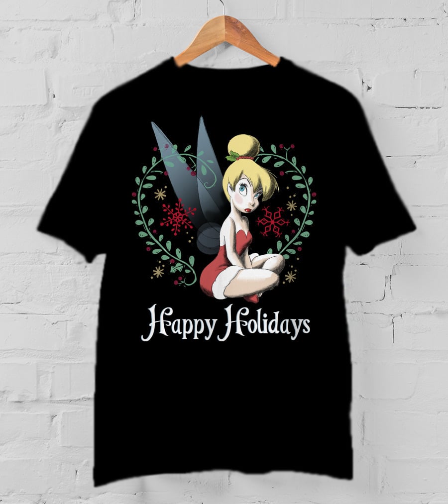 Disney Peter Pan Tinkerbell Happy Holidays Christmas Snowflakes T-Shirt
