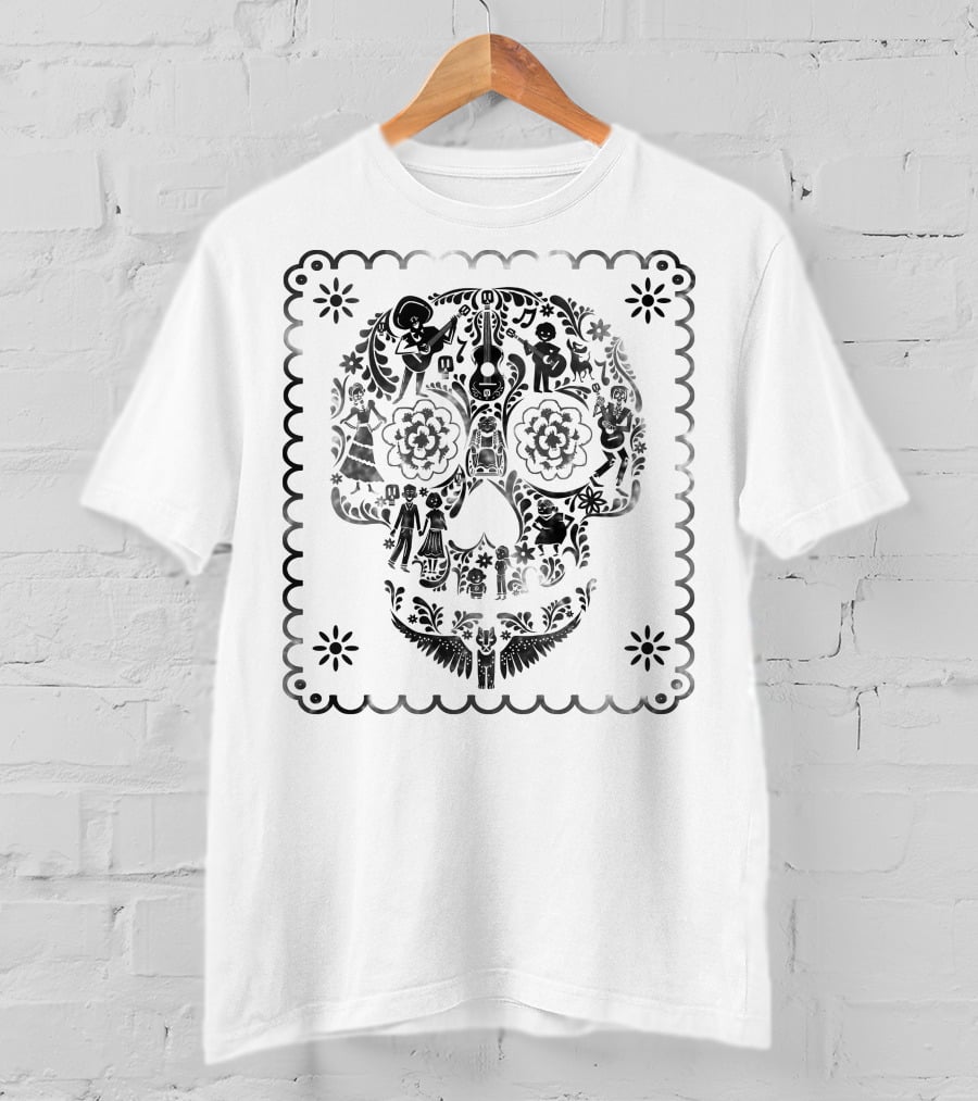 Disney Pixar Coco Intricate Sugar Skull Design With Guitar Motif T-Shirt
