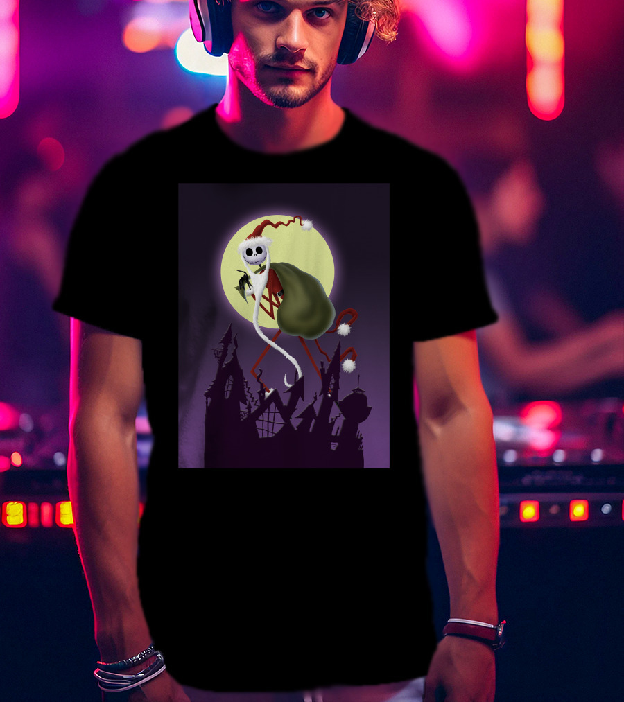 Disney Skellington Claus Jack Skellington Santa Christmas Moon T-Shirt