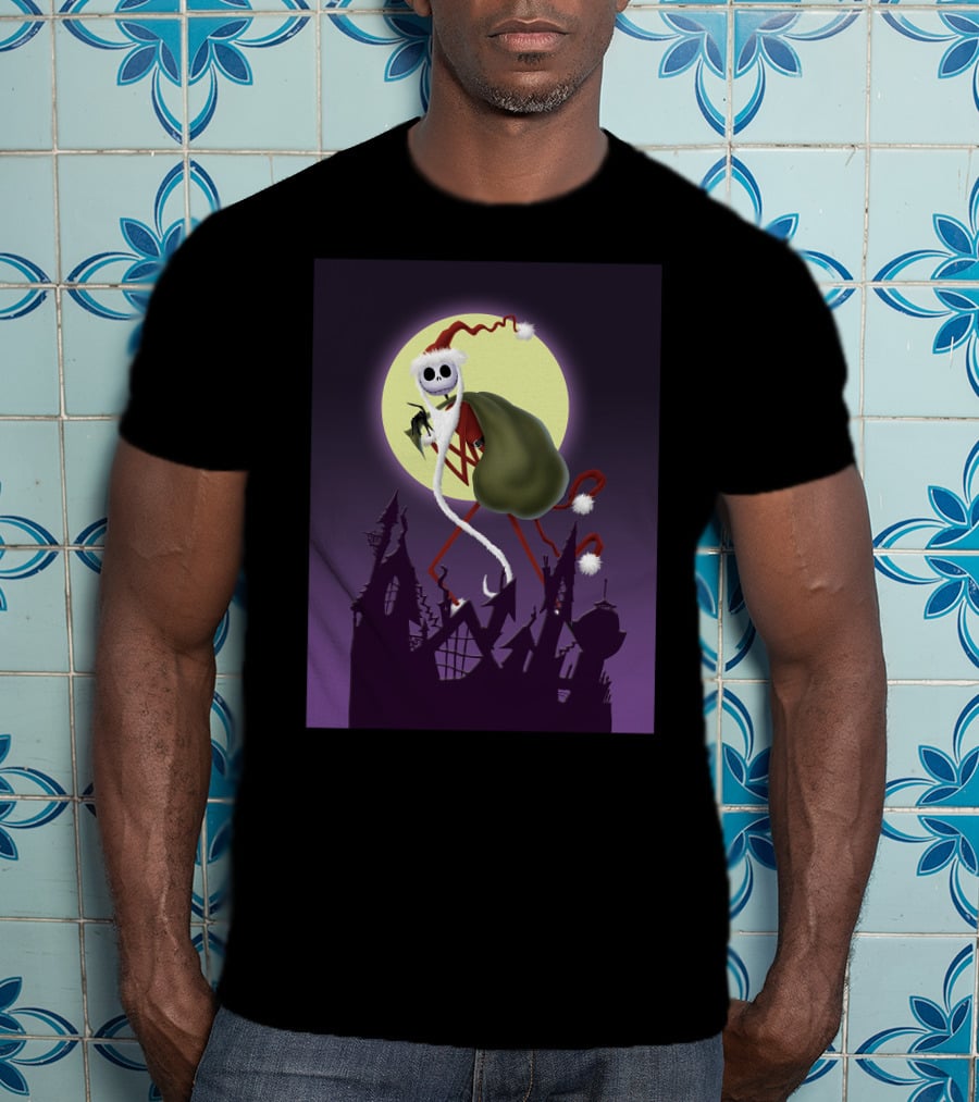 Disney Skellington Claus Jack Skellington Santa Christmas Moon T-Shirt