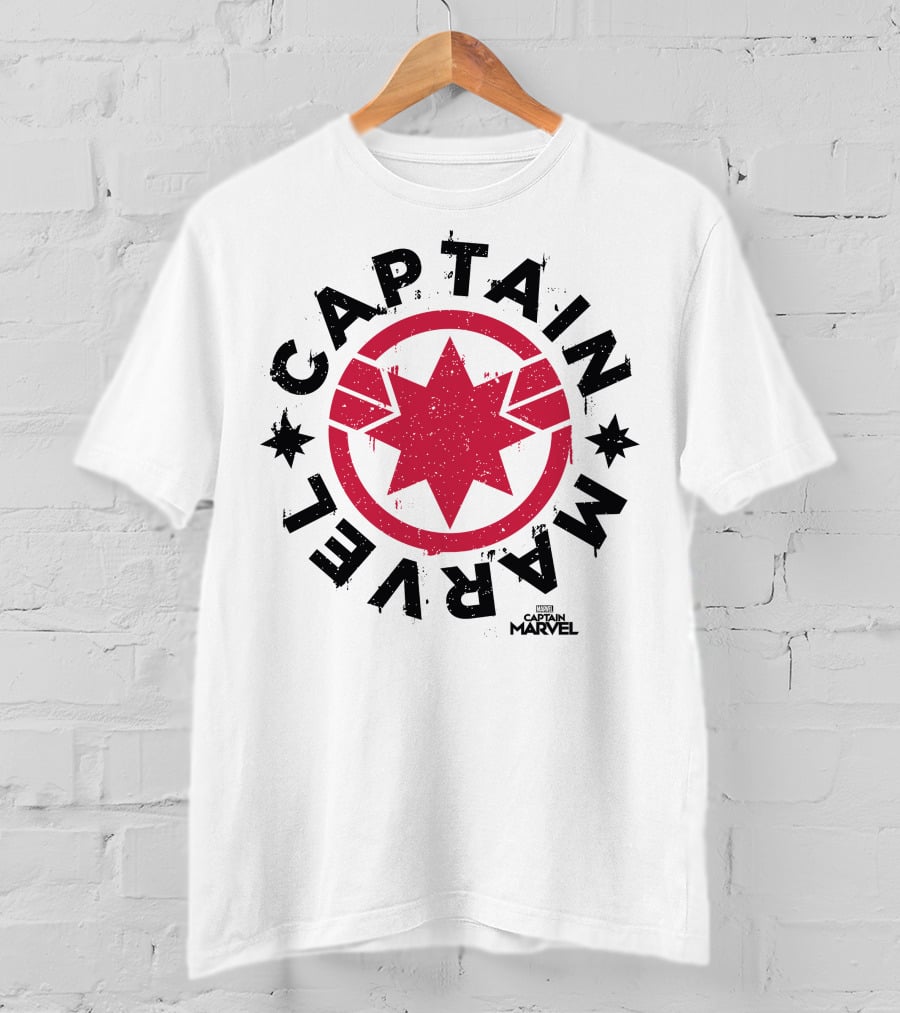Captain Marvel Red Circle Star Emblem Distressed T-Shirt
