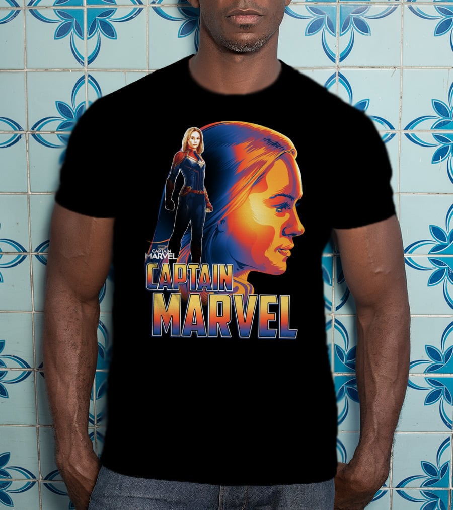 Captain Marvel Heroic Sunset Profile T-Shirt