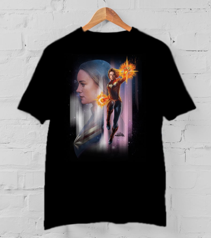 Captain Marvel Energy-Powered Heroic Flight In Space Adventure T-Shirt