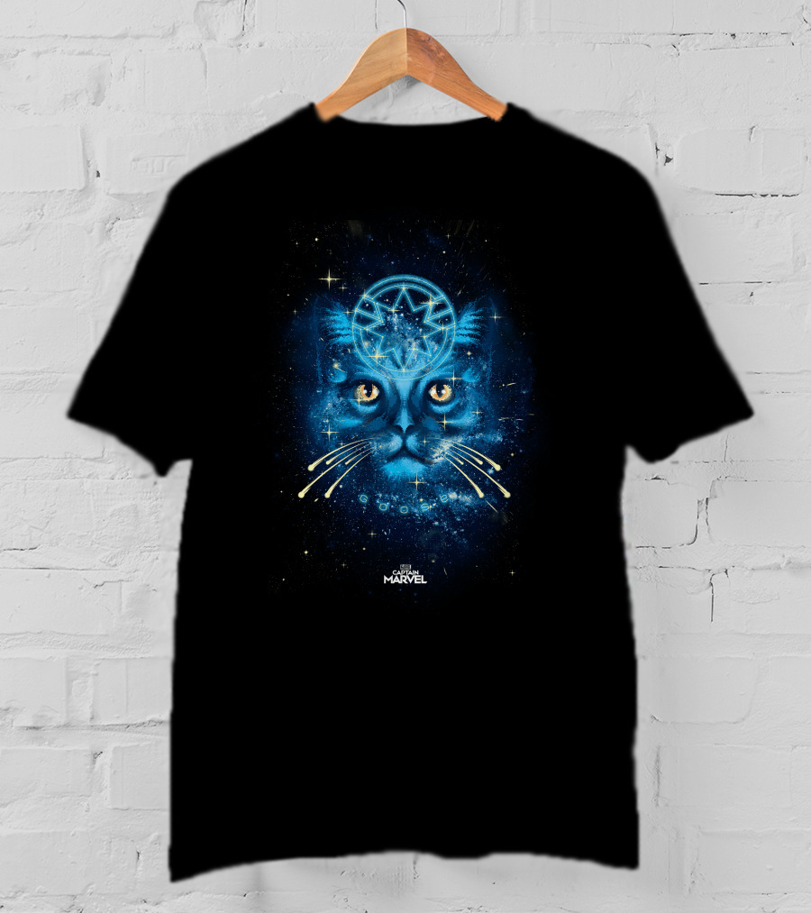 Captain Marvel Goose Cat Starry Blue Cosmic T-Shirt
