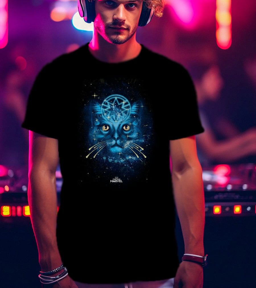 Captain Marvel Goose Cat Starry Blue Cosmic T-Shirt