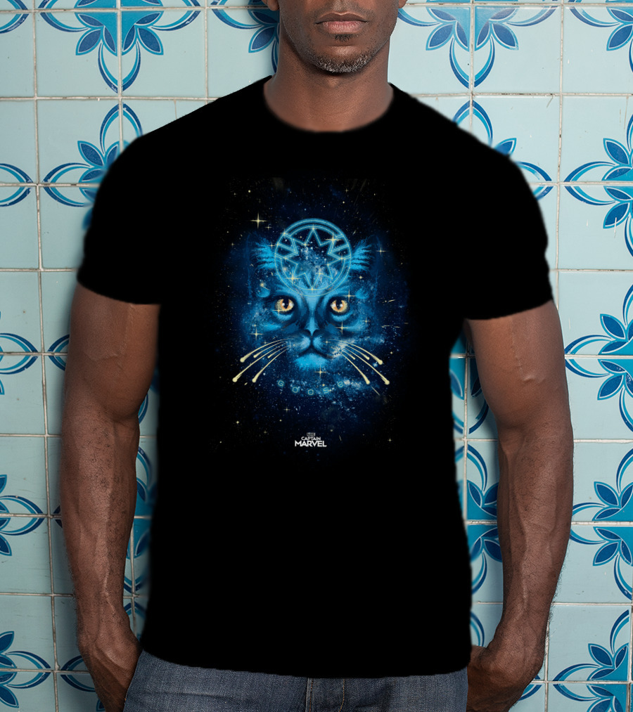 Captain Marvel Goose Cat Starry Blue Cosmic T-Shirt