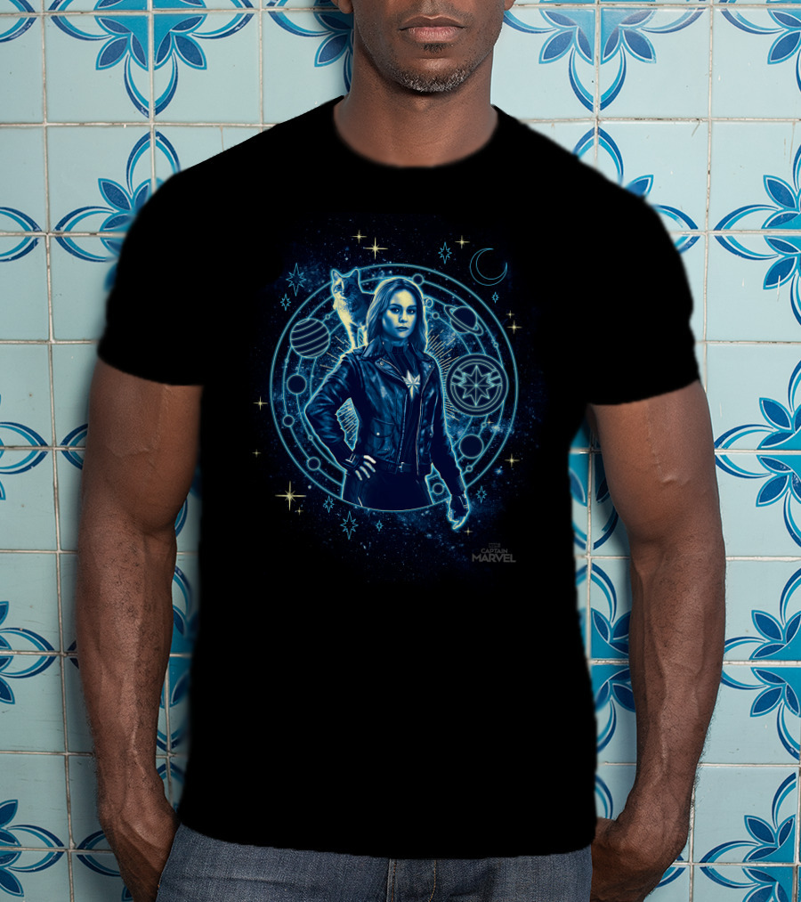 Captain Marvel Goose Cosmic Geometric Circle Space Adventure T-Shirt
