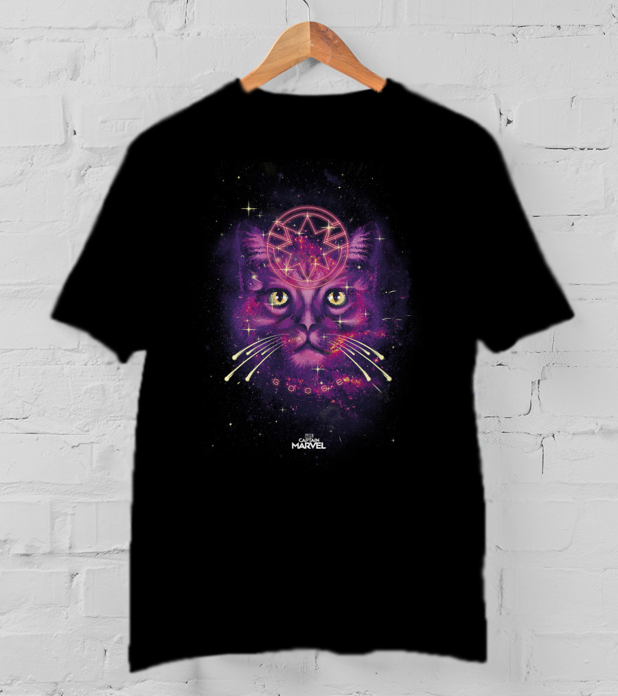 Captain Marvel Goose Cat Pink Galaxy Cosmic Starry T-Shirt
