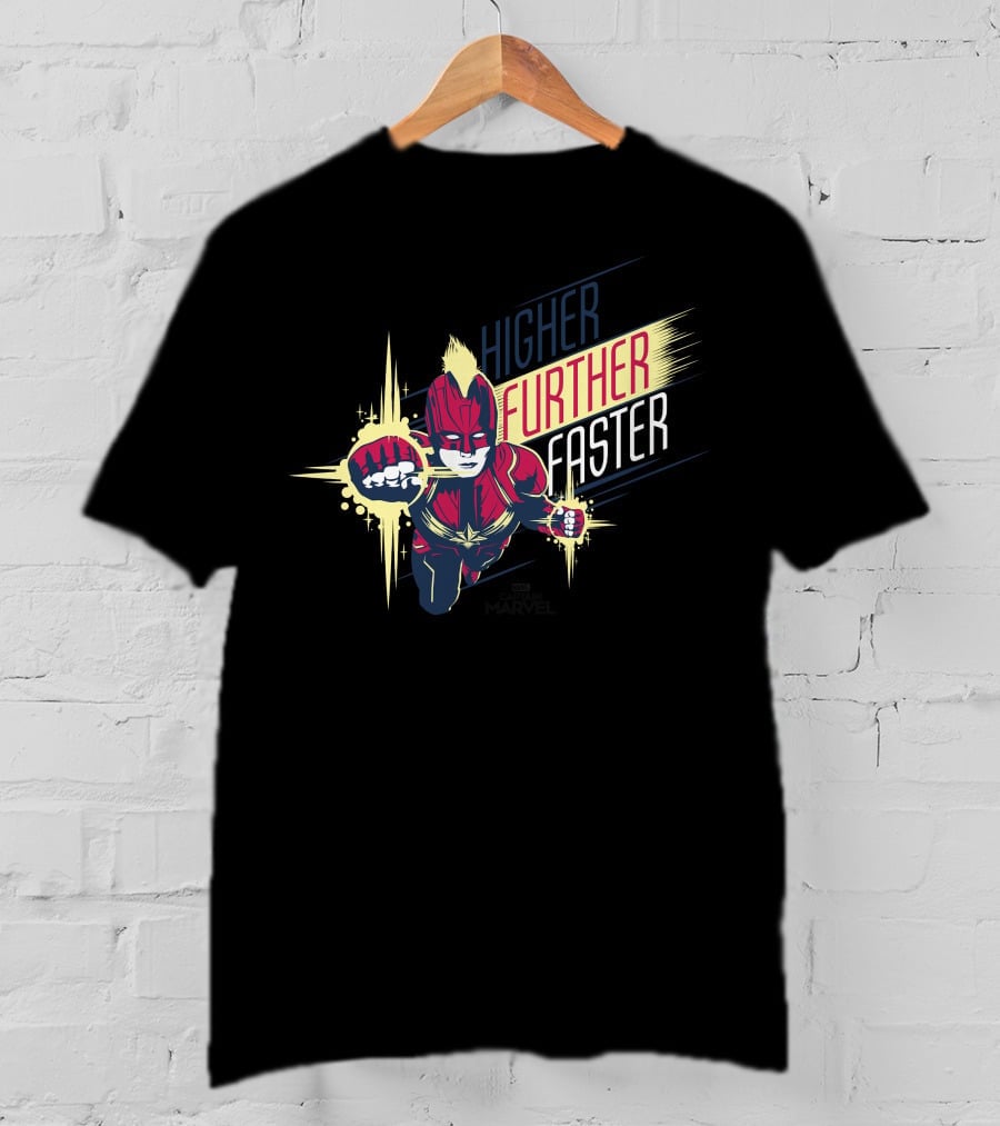 Captain Marvel Higher Further Faster Bold Heroic Charge T-Shirt