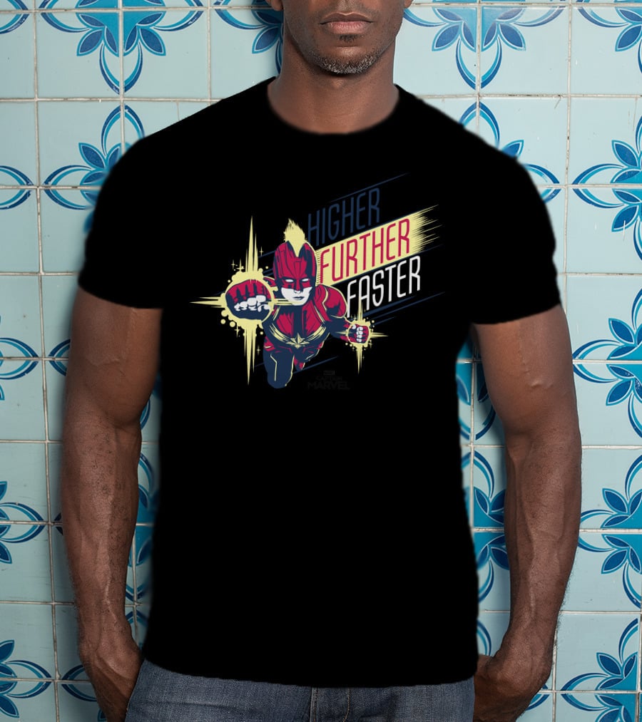 Captain Marvel Higher Further Faster Bold Heroic Charge T-Shirt