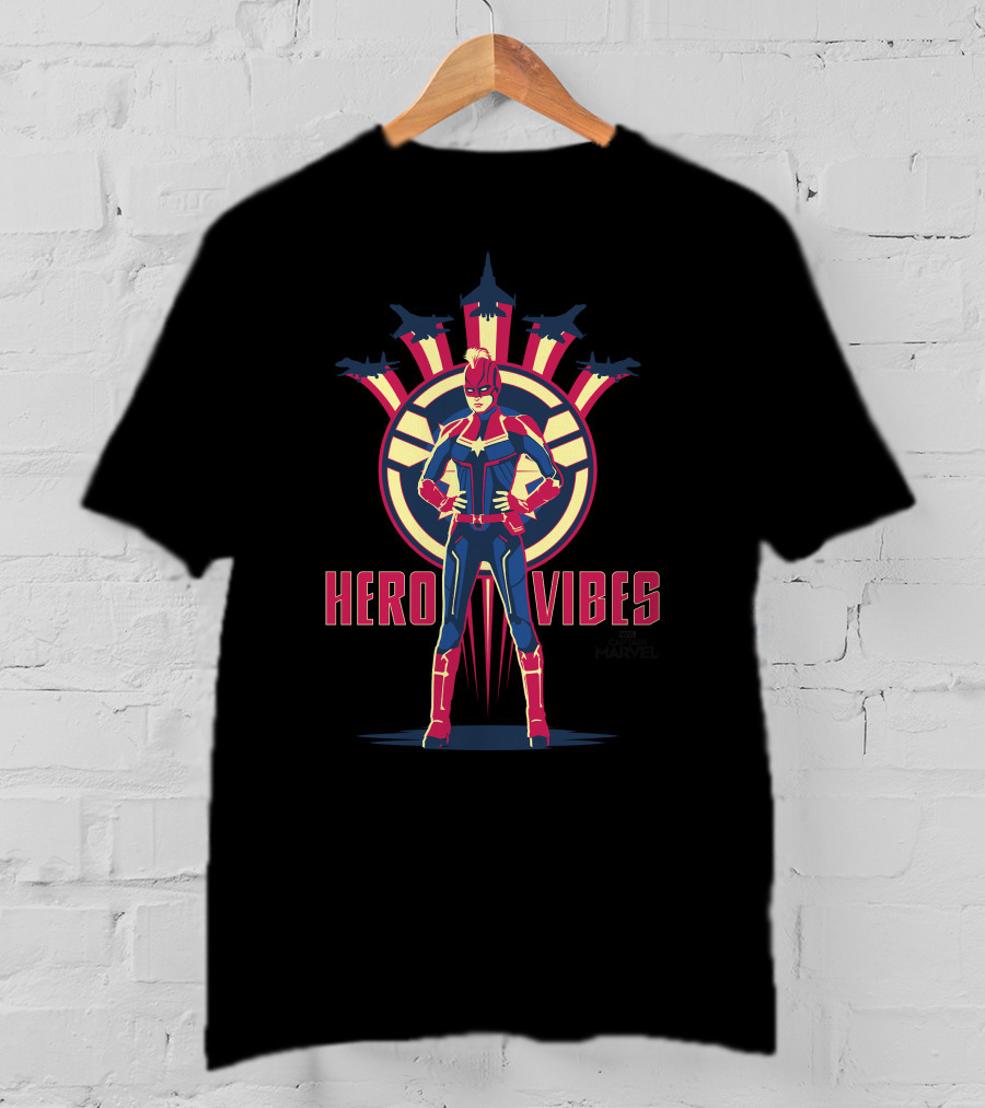 Captain Marvel Hero Vibes With Planes And Iconic Emblem T-Shirt