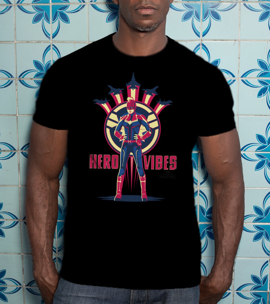 Captain Marvel Hero Vibes With Planes And Iconic Emblem T-Shirt