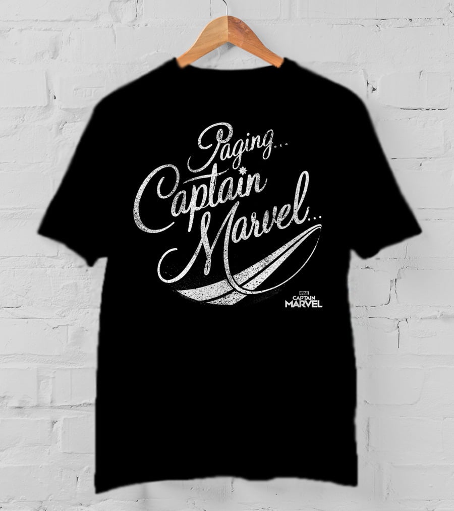 Paging Captain Marvel Distressed Cursive Marvel T-Shirt