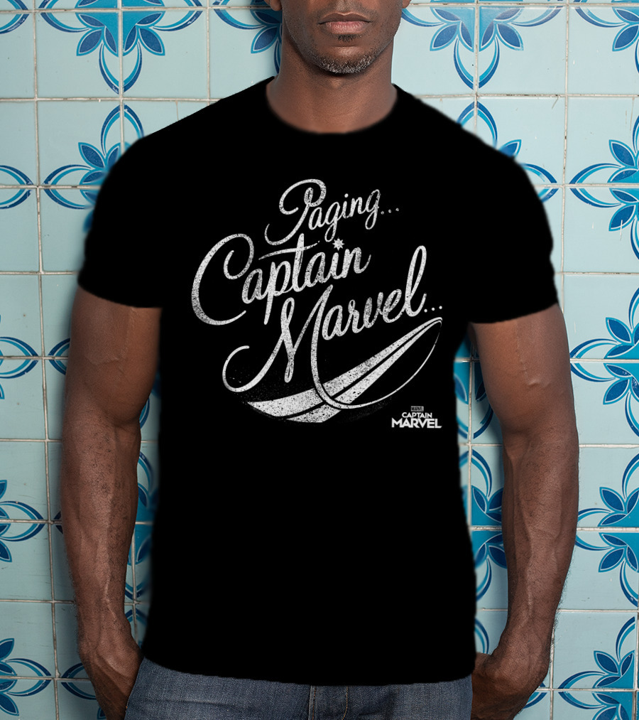 Paging Captain Marvel Distressed Cursive Marvel T-Shirt
