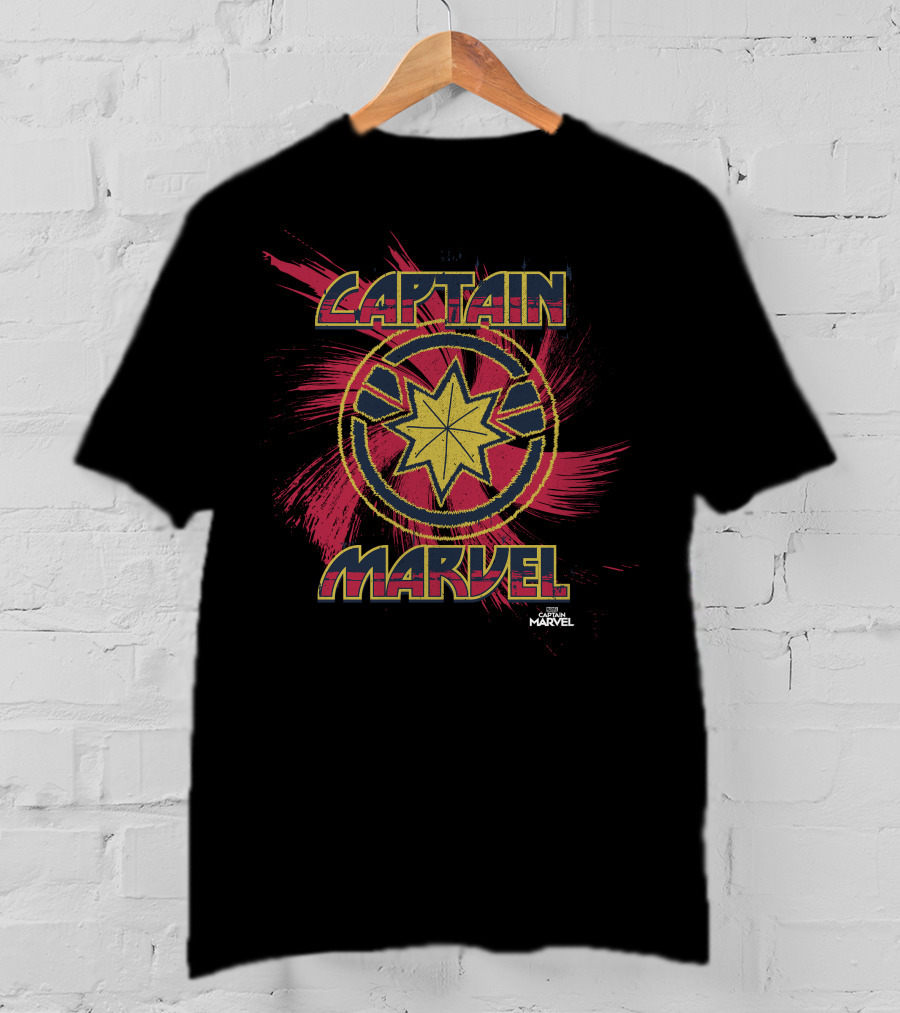 Captain Marvel Starburst Spiral Paint Splatter Marvel T-Shirt