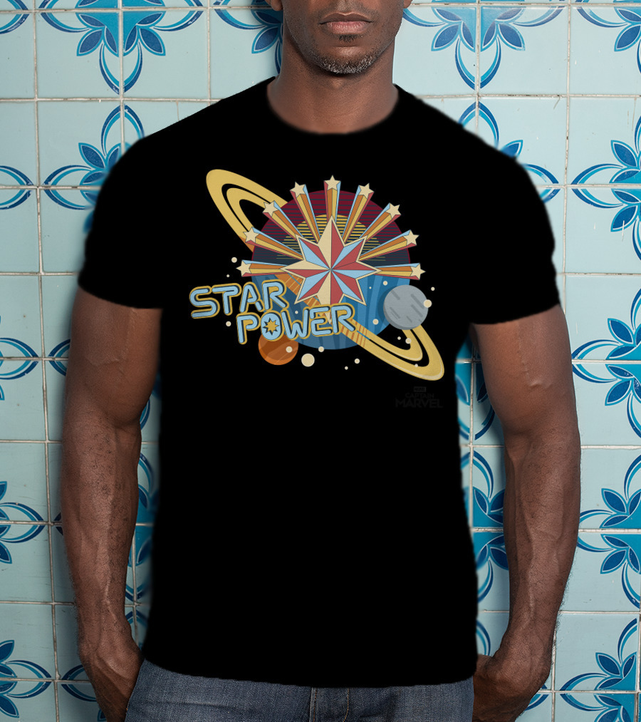 Captain Marvel Star Power Space Symbols T-Shirt