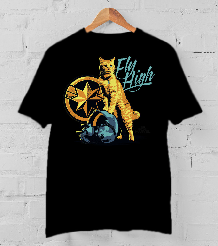 Captain Marvel Symbol Fly High Goose Cat Helmet T-Shirt