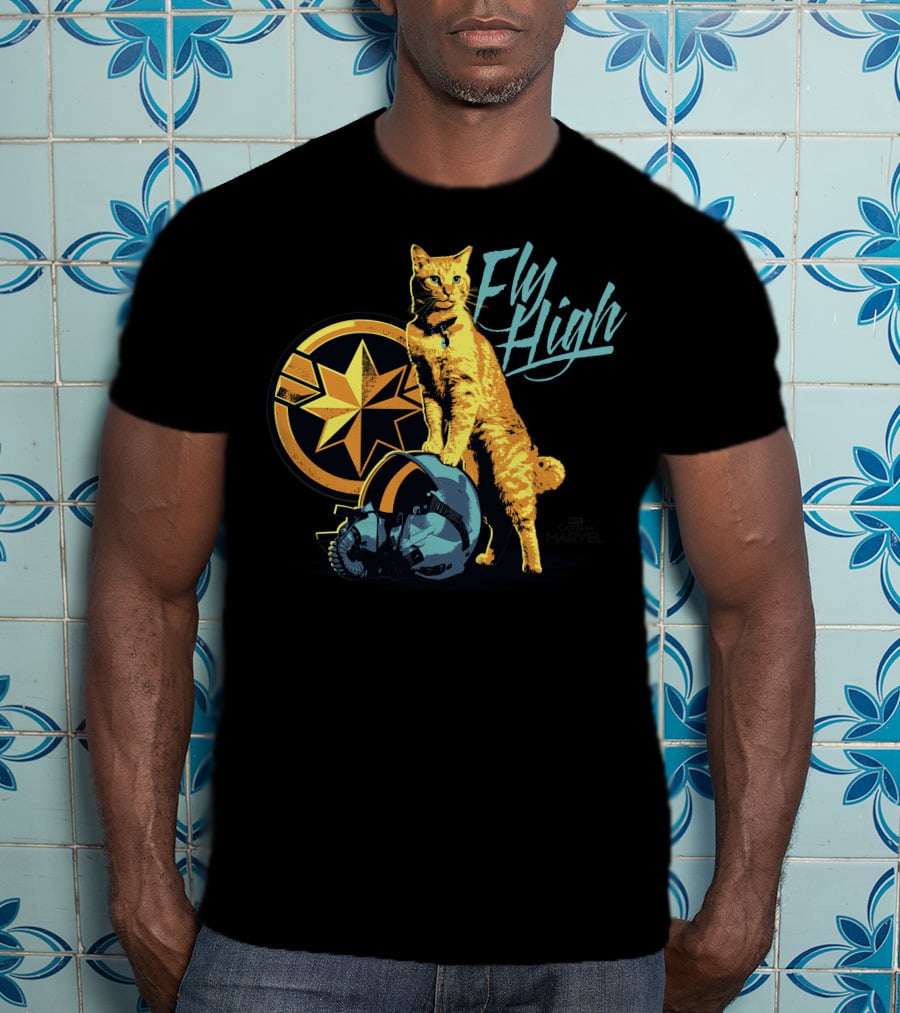 Captain Marvel Symbol Fly High Goose Cat Helmet T-Shirt