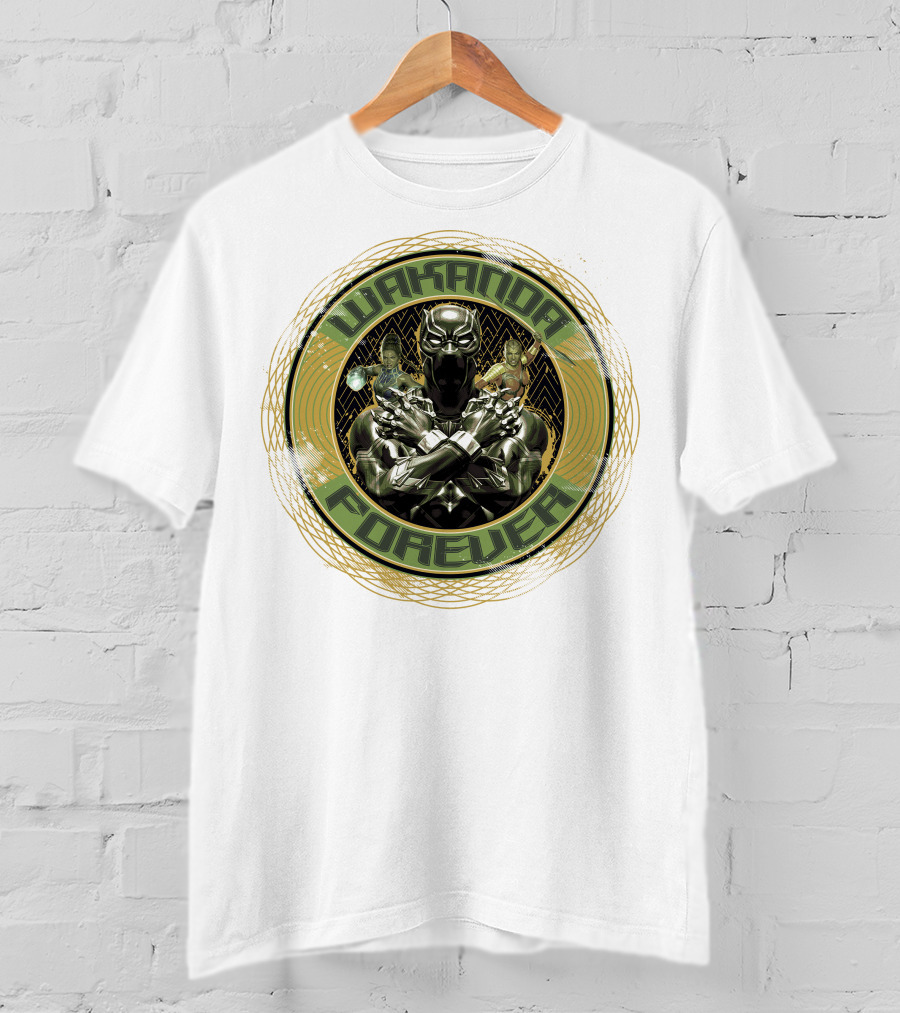 Wakanda Forever Black Panther Gold Circle Marvel T-Shirt