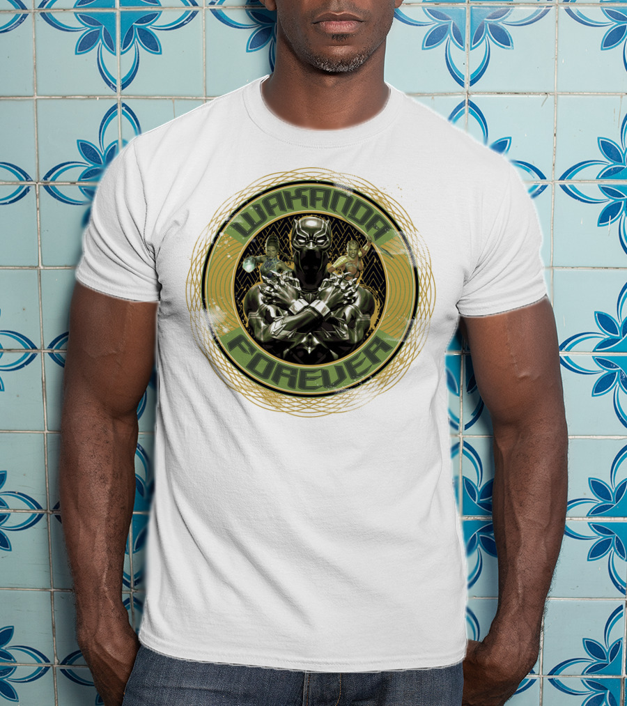 Wakanda Forever Black Panther Gold Circle Marvel T-Shirt