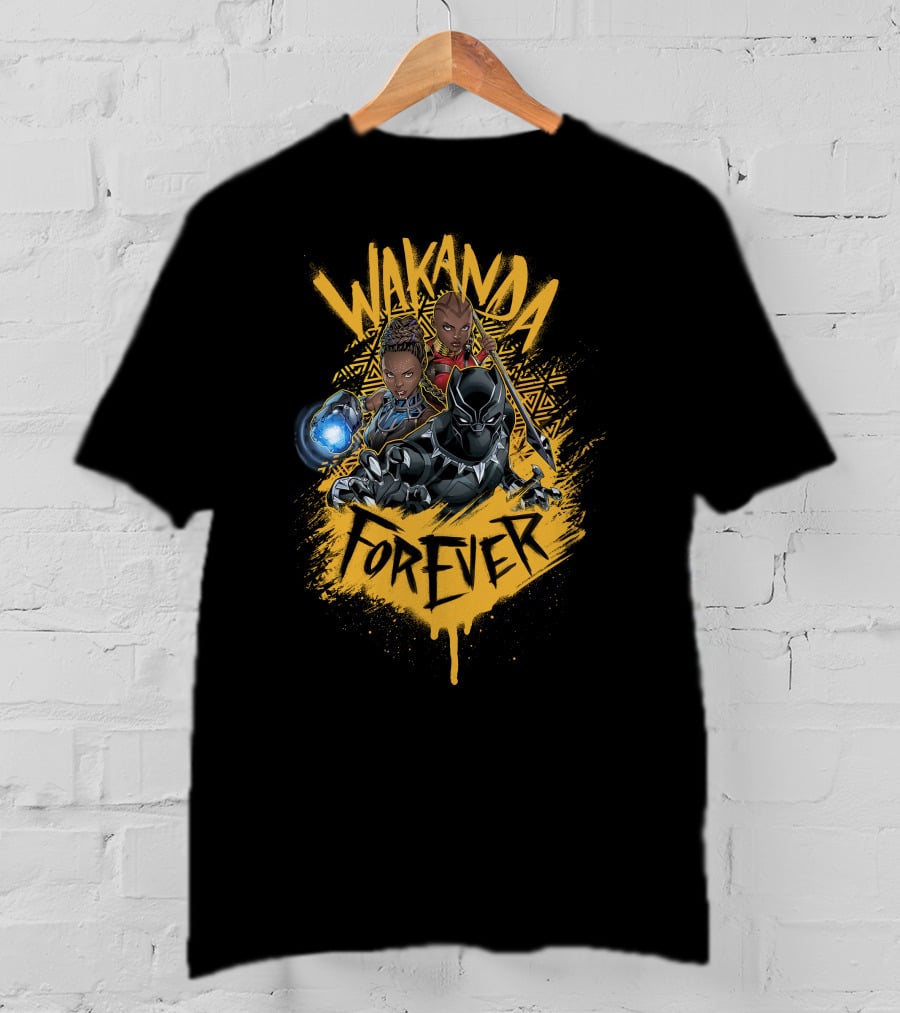 Wakanda Forever Marvel Black Panther Group Shot Painted T-Shirt