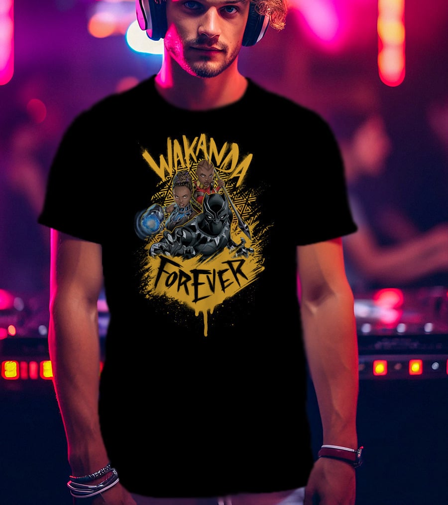 Wakanda Forever Marvel Black Panther Group Shot Painted T-Shirt