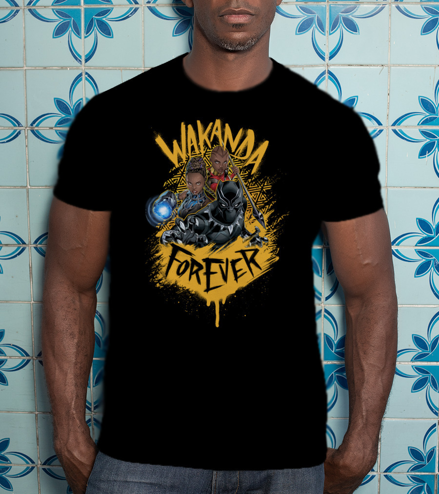 Wakanda Forever Marvel Black Panther Group Shot Painted T-Shirt