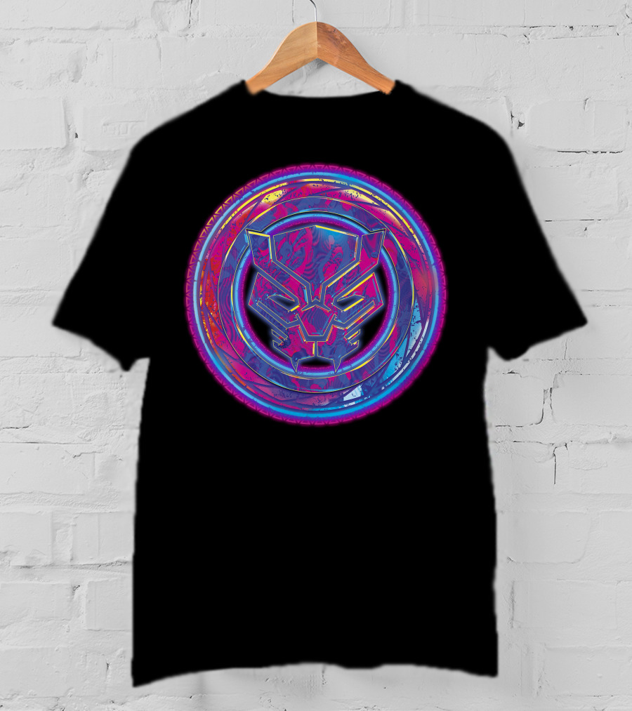 Marvel Black Panther Vibrant Neon Panther Head Emblem T-Shirt