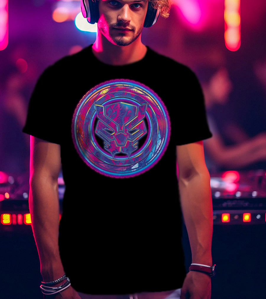 Marvel Black Panther Vibrant Neon Panther Head Emblem T-Shirt